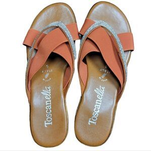 TOSCANELLA Brown and Orange Sandal with diamond accents